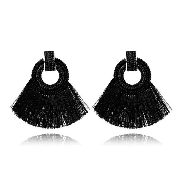 Ethnic style long tassels alloy rice bead earrings - Picture 1 of 2